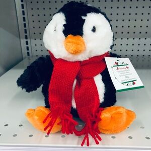NEW Cute Penguin Plush Toy with Red Scarf Black White